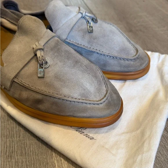 Loro Piana summer walk Gray Suede women’s Loafers - Picture 5 of 6